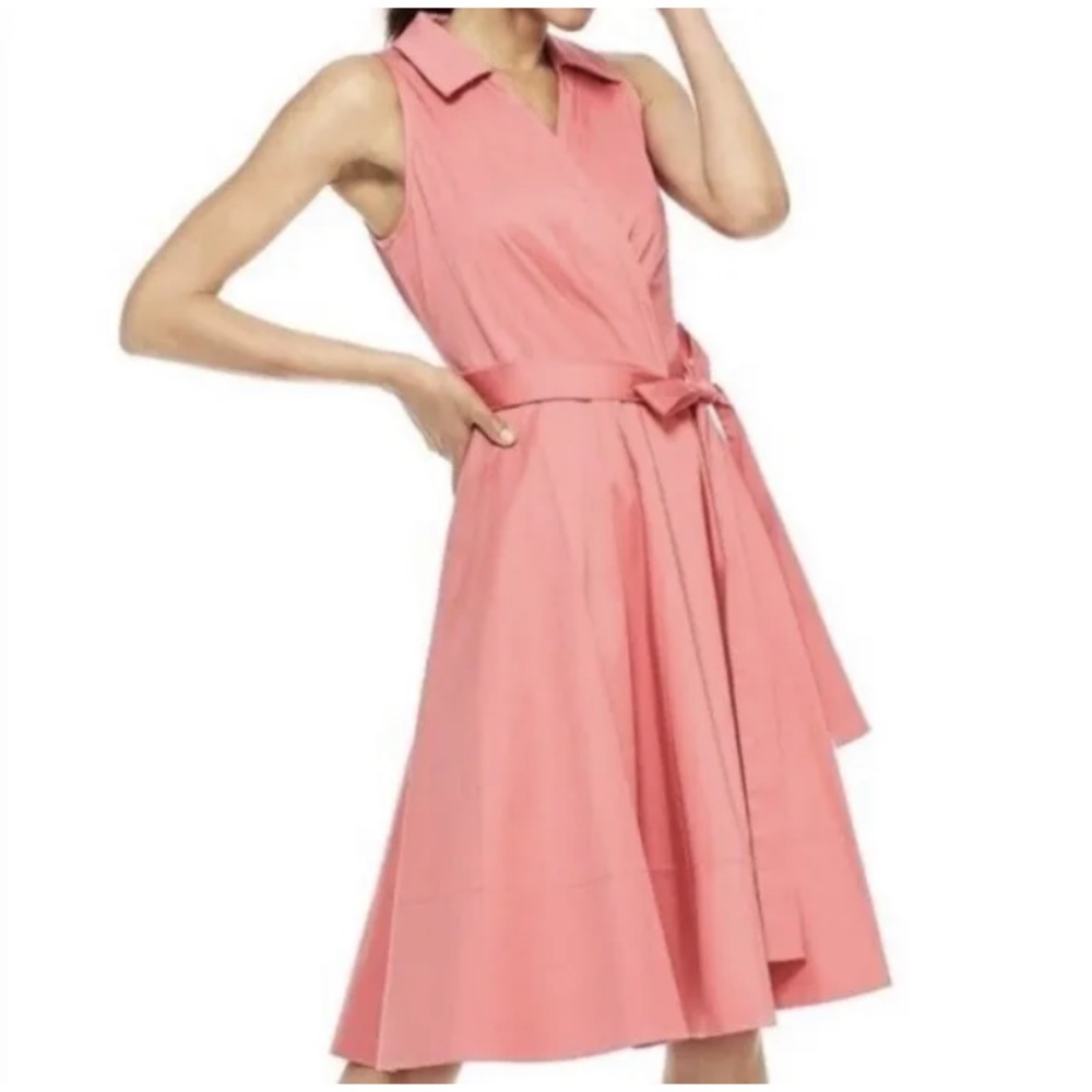 Gal Meets Glam Heather Rosemist Pink Collared VNeck Wrap Midi Dress Size 4 NEW